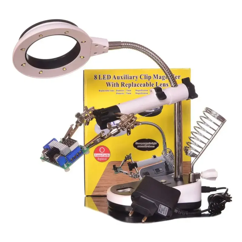مكبر مشبكي مساعد بثماني إضاءات LED مع عدسات 2.5X و5X - MG16075C-8L