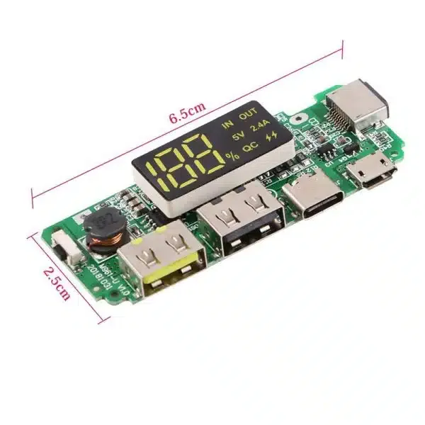 لوحة شحن بنك طاقة بمنفذين USB ‏5V ‏2.4A مع شاشة رقمية