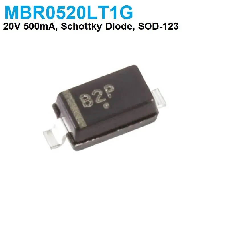 ثنائي شوتكي SMD من نوع MBR0520LT1G بجهد 20V وتيار 0.5A
