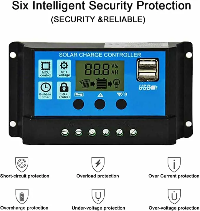 متحكم شحن شمسي PWM ‏30A ‏12V/24V مع شاشة LCD