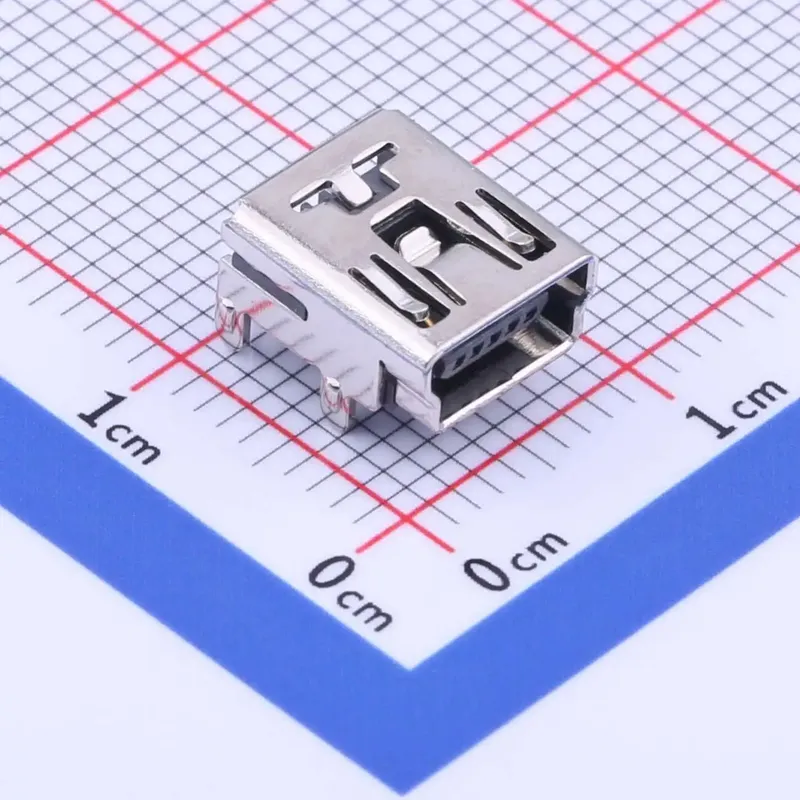 موصل USB Mini-B أنثى بزاوية قائمة 5 أطراف للحام DIP