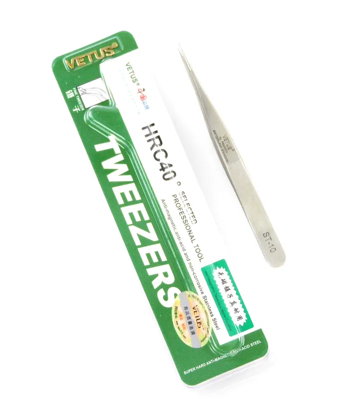 Stainless Steel Straight Tweezers ST-10 HRC40 for Electronics Repair