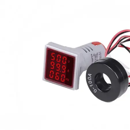 AD22-22VAHS 22mm Panel Volt, Amp & Hz Meter 500V 100A AC Red