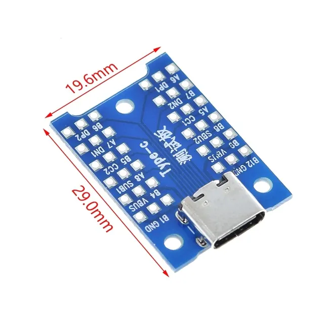 وحدة توسيع USB Type-C أنثى ذات 12 طرفاً للوحات PCB بأبعاد 16 × 14.5 مم