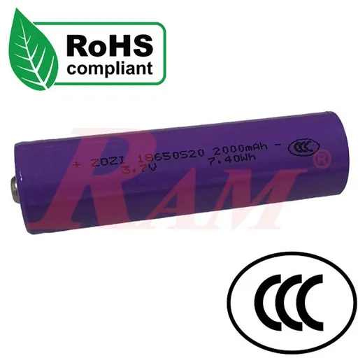3.7V 18650 Li-ion Rechargeable Battery 2000mAh with CCC Certificate