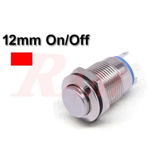 مفتاح On/Off معدني 12 مم بحلقة LED حمراء (IP67، 2A/250VAC)
