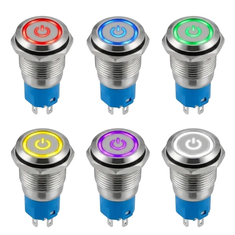 Metal Self-Locking Push Switch 12mm, Waterproof, LED Ring, On/Off