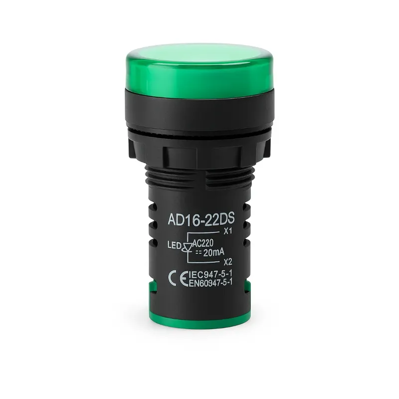 AD16-22DS Green LED Indicator Lamp 22mm 220VAC Panel Mount