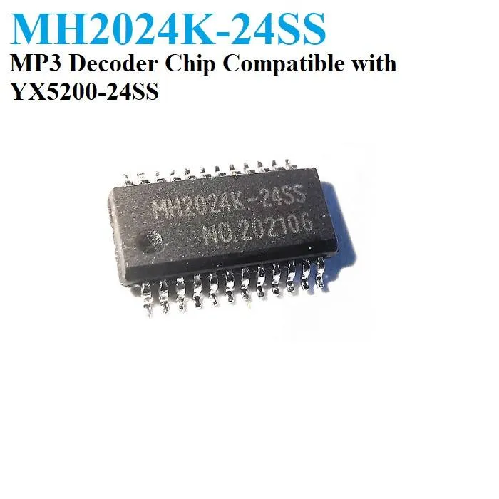 فك ترميز MP3 بالتحكم عبر UART مدمج MH2024-24SS متوافق مع YX5200-24SS