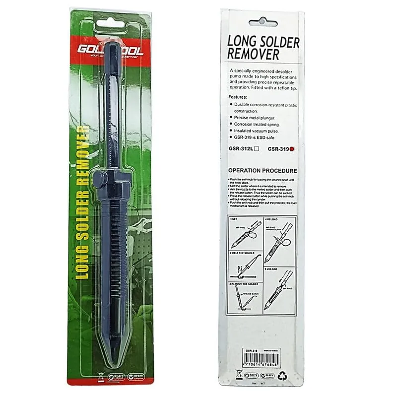 مضخة إزالة لحام طويلة GOLDTOOL GSR-319 مضادة للكهرباء الساكنة بطرف Teflon
