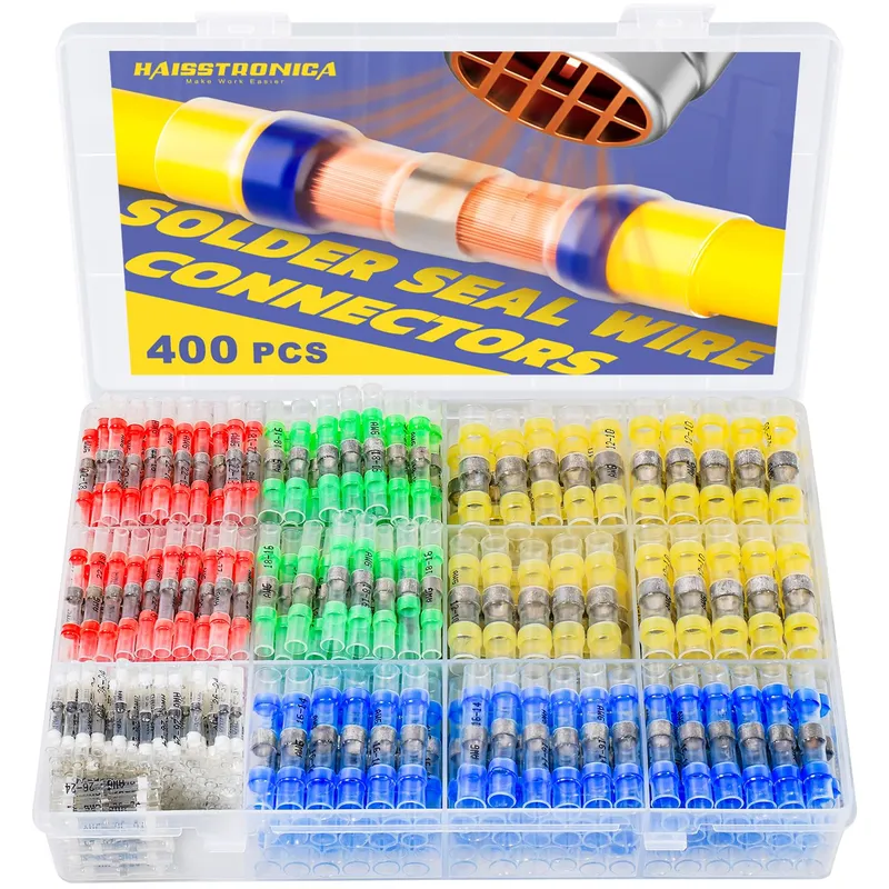 مجموعة موصلات وصل بالانكماش الحراري Solder Seal، 400 قطعة، AWG 26 إلى 10