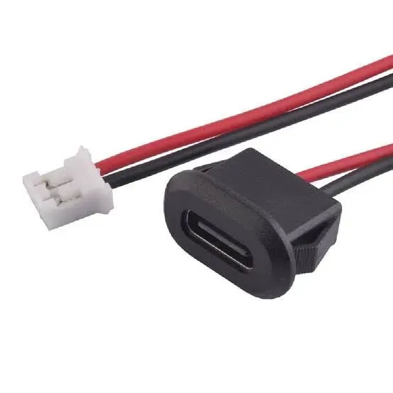 Waterproof Panel Mount USB Type-C Female Socket with JST XH2.54 (Black)