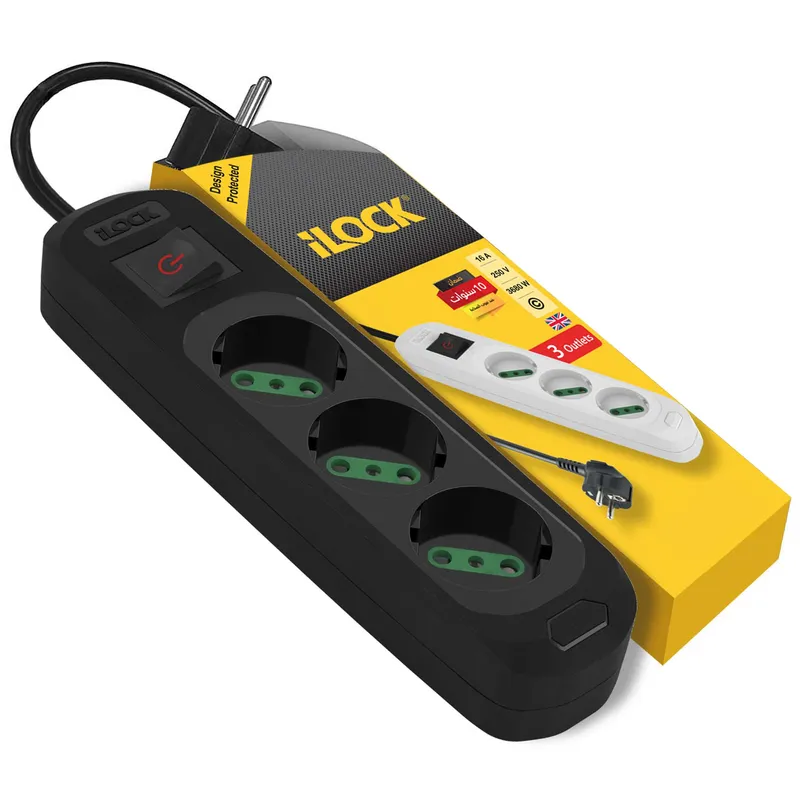 iLock 5074 Power Strip 3 Schuko Outlets 16A 250V 1.5m Black