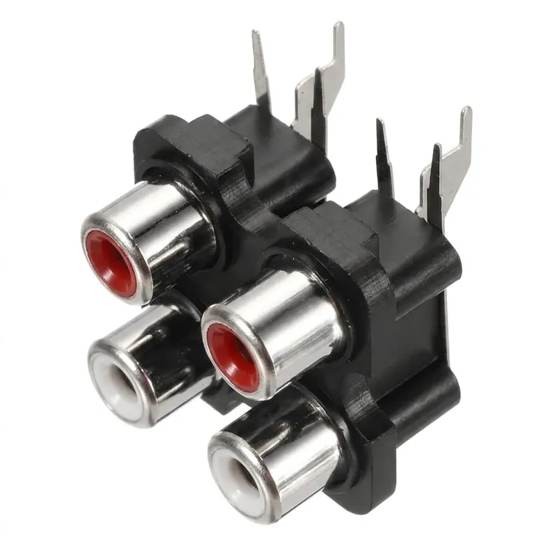 RCA Female Audio Jack 4-Port PCB Connector (2x2), 6-Pin