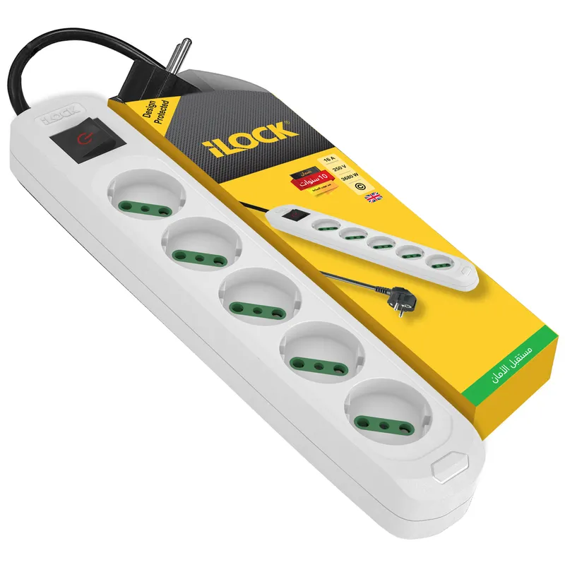 iLock 5077 Power Strip 5 Schuko Outlets 16A 250V 3680W 3m White