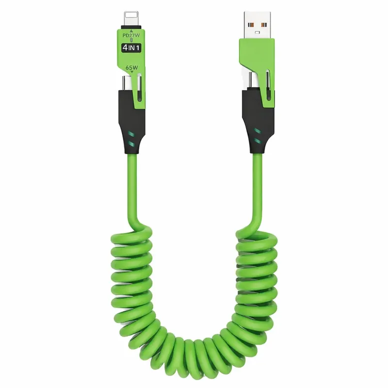 4-in-1 Spring Charging Cable: Lightning, USB-C and USB-A