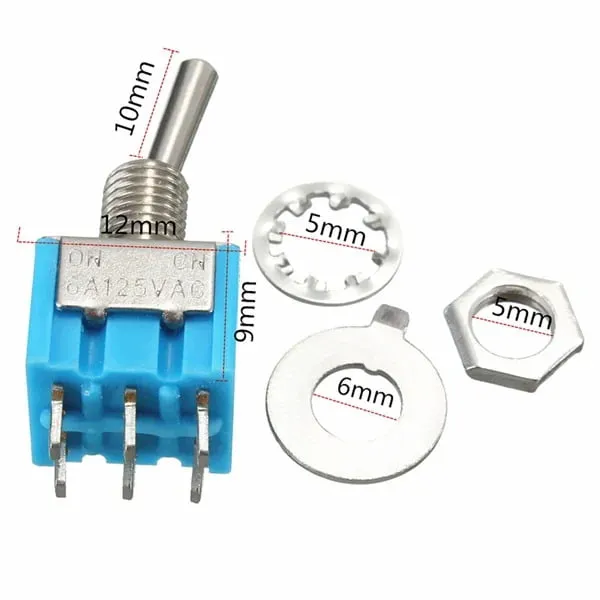 6-Pin ON-OFF-ON Toggle Switch (DPDT), 6A 125VAC