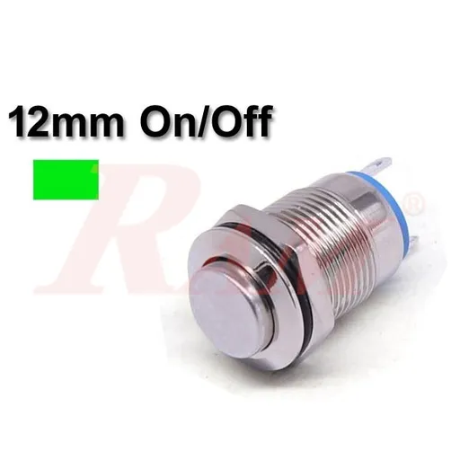 Metal On/Off Switch 12mm Green LED Ring IP67 2A/250VAC