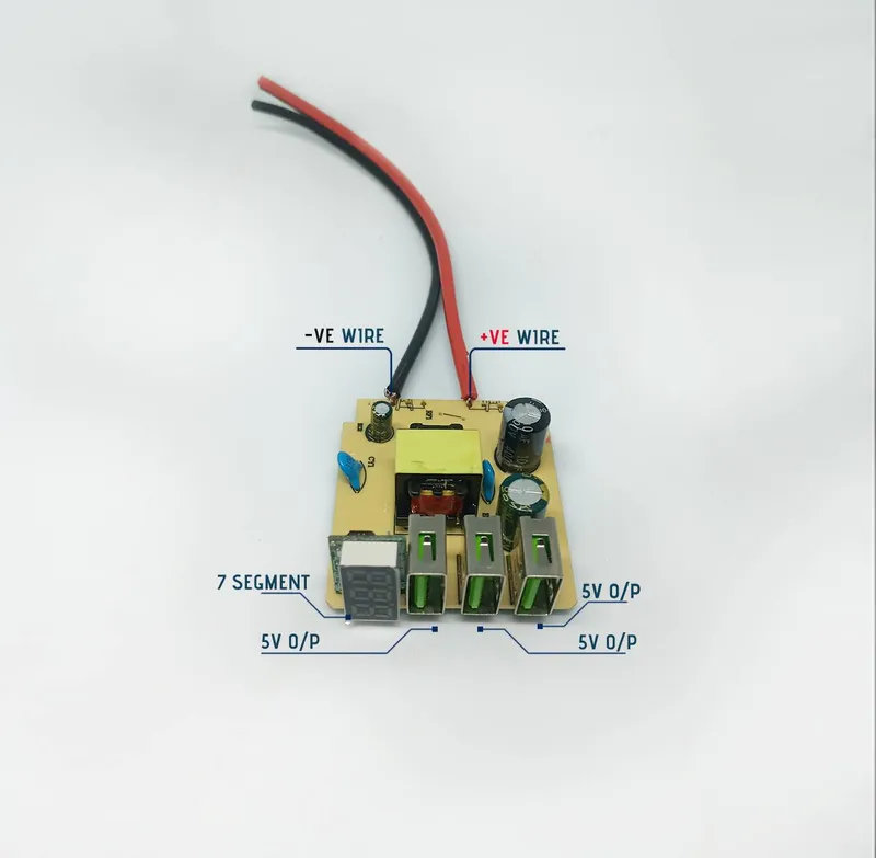 AC-DC 100-240V to 5V 3A Module, 3 USB Ports, LED Display
