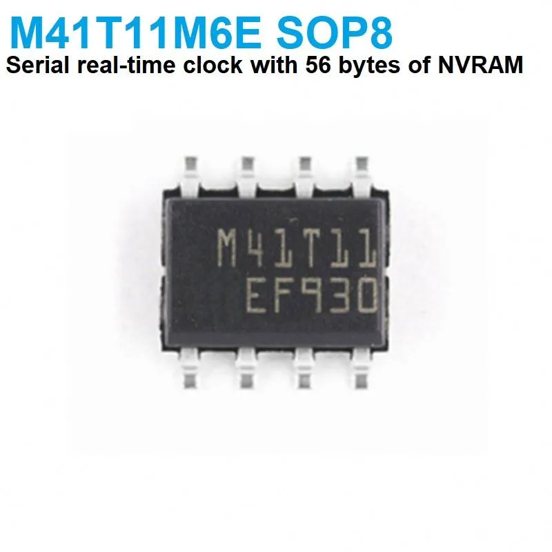 M41T11M6E شريحة ساعة وقت حقيقي تسلسلية بذاكرة 56 بايت، غلاف SMD ذو 8 أطراف