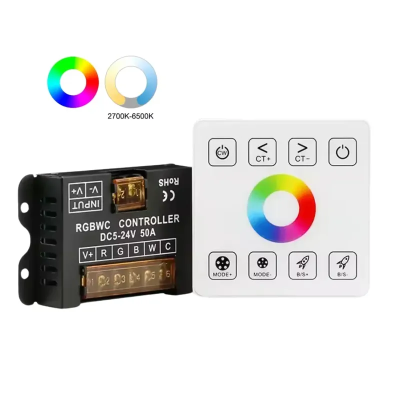RGBWC LED Strip Controller DC 5-24V 50A with Touch Remote