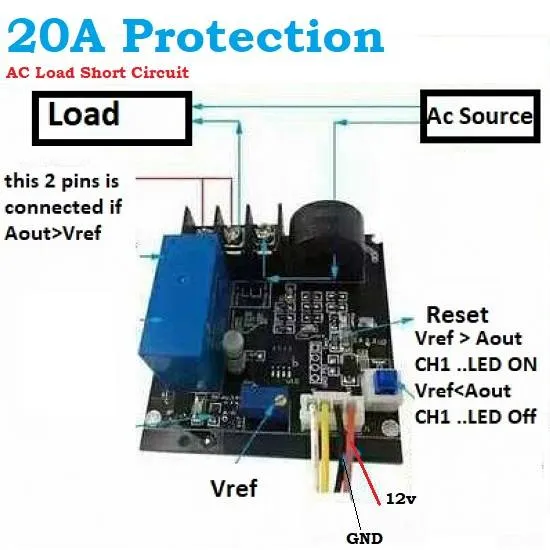 AC Short Circuit & Current Limit Protection Relay Module 0.5-20A
