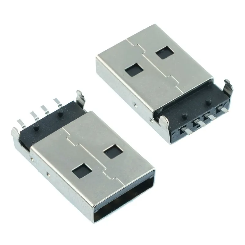 موصل USB ذكر من النوع A للتركيب السطحي SMD، 4 أطراف، أسود