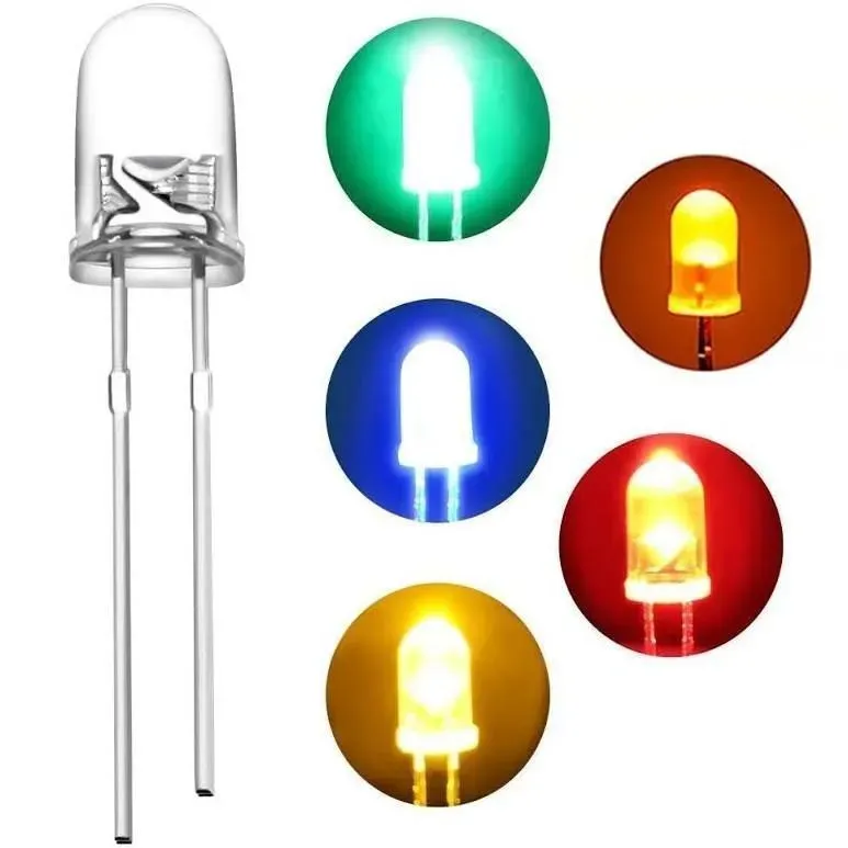 Round Transparent LED 5mm 2-Pin (Green, Blue, Orange, Yellow, Red)
