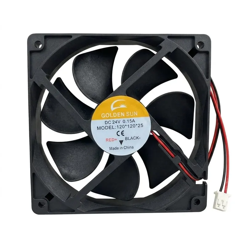 مروحة تبريد DC من GOLDEN SUN بجهد 24 فولت وتيار 150 مللي أمبير بمقاس 120×120×25 مم