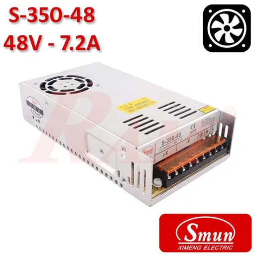 مزود طاقة SMPS صناعي Smun S-350-48 بخرج 48 فولت تيار مستمر و7.2 أمبير مع مروحة تبريد
