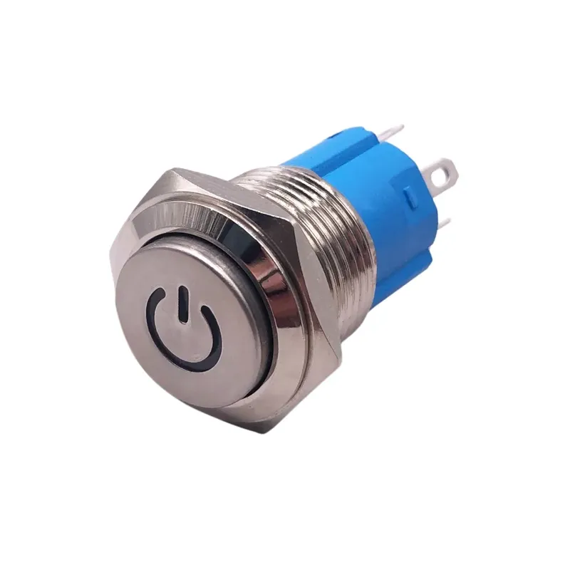 مفتاح ضاغط لاتش معدني 16 مم بمؤشر LED أزرق 1NO1NC حماية IP66