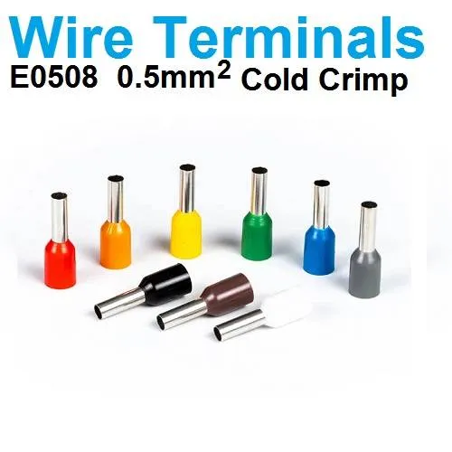 E0508 Insulated Cord End Wire Terminal, AWG 22-10, Assorted Colors