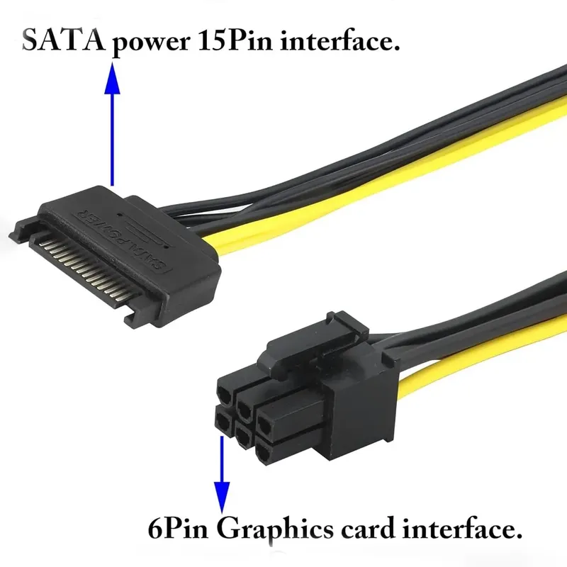 كابل تحويل طاقة من SATA إلى PCI-E مقاس 6 أطراف لتغذية كرت الشاشة