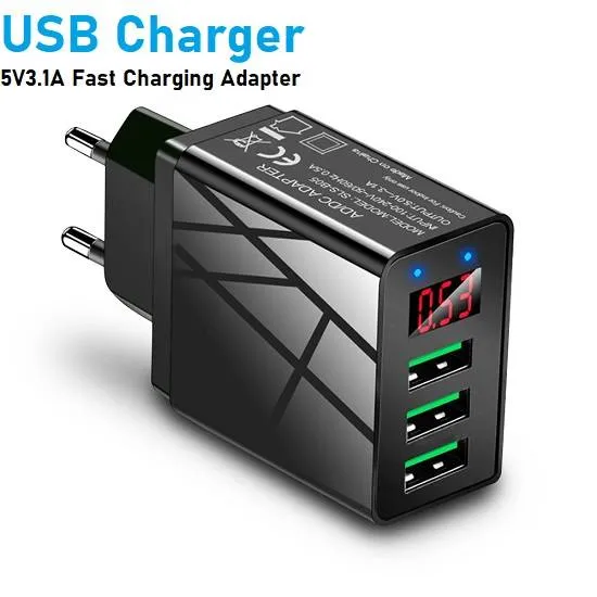 SLS-B05 3-Port USB Wall Charger 5V 3.1A QC3.0 with LED Display
