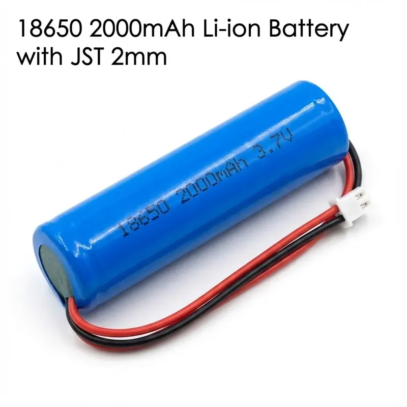 بطارية ليثيوم 18650 سعة 2000mAh بجهد 3.7 فولت مع فيشة JST 2 مم