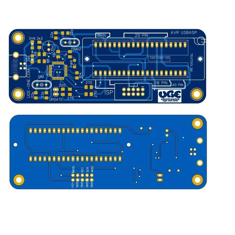 AVR ISP USBasp Programmer PCB with 40-Pin ZIF Socket