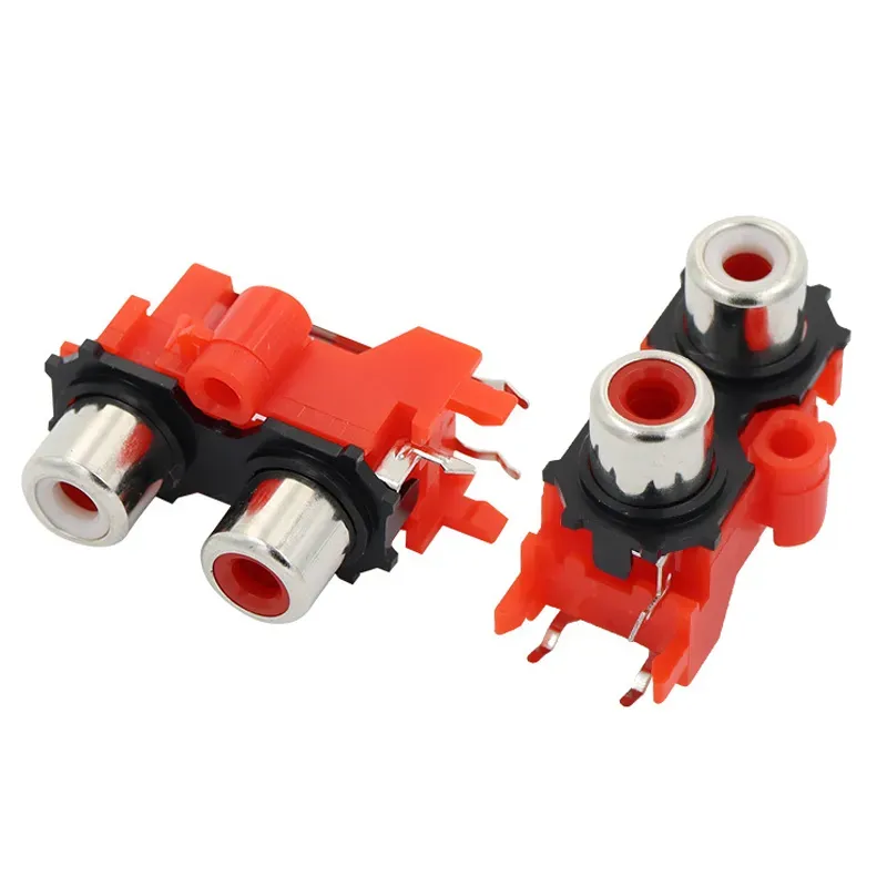RCA Female Audio Jack 2-Port PCB Connector, Vertical, Red