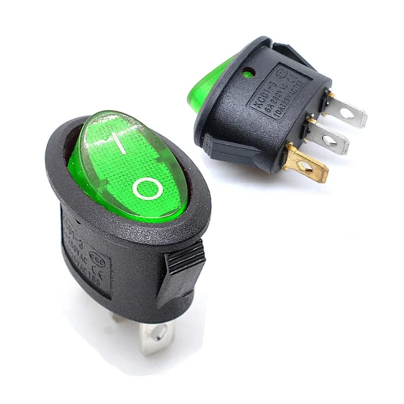 KCD1-3 Oval Rocker Switch with Green LED – 3-Pin, 6A 250VAC