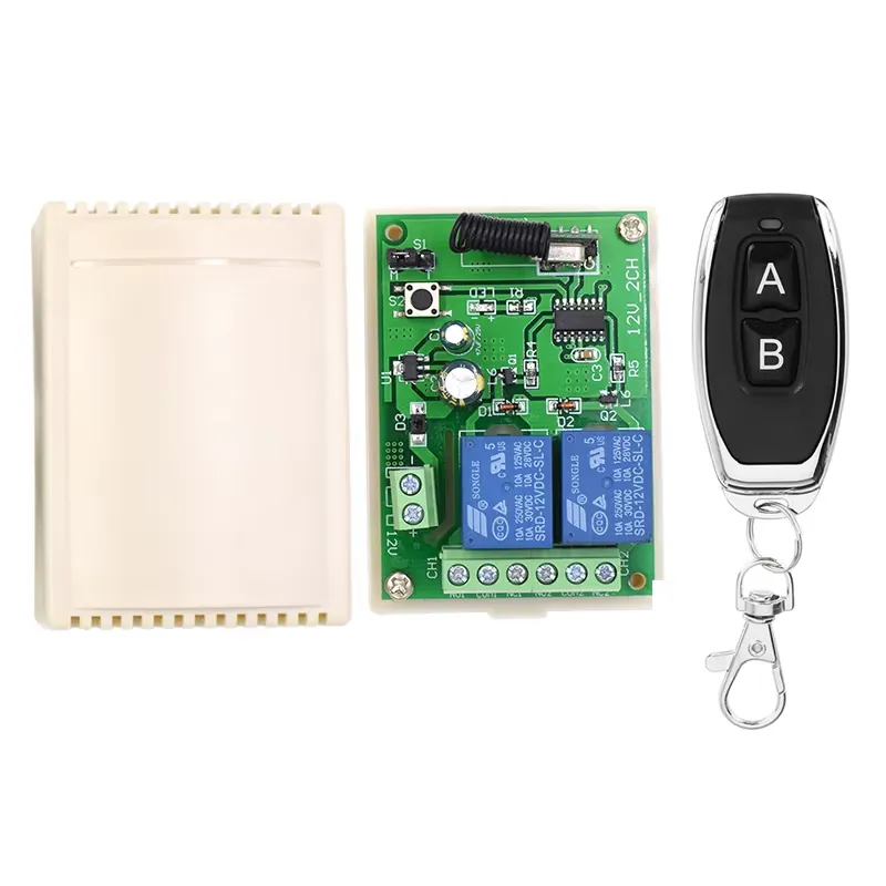 433MHz 12V 2-Channel Wireless RF Relay Module with Remote