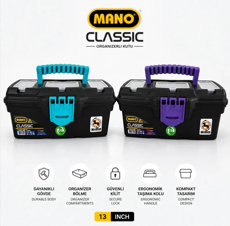 Mano MT-13 13-Inch Plastic Tool Box with Organizer