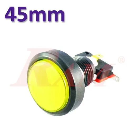 Arcade 45mm Big Round Push Button Yellow LED Flat Head