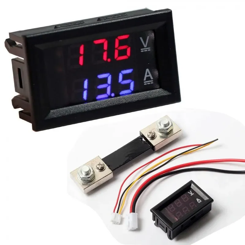DC 100V 10A Voltmeter Ammeter Panel Meter, Blue & Red LED