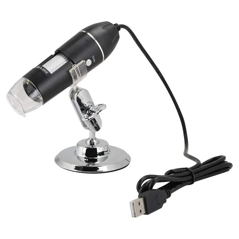 ميكروسكوب رقمي USB بتكبير 1600x مع إضاءة حلقية 8 LED وحامل معدني