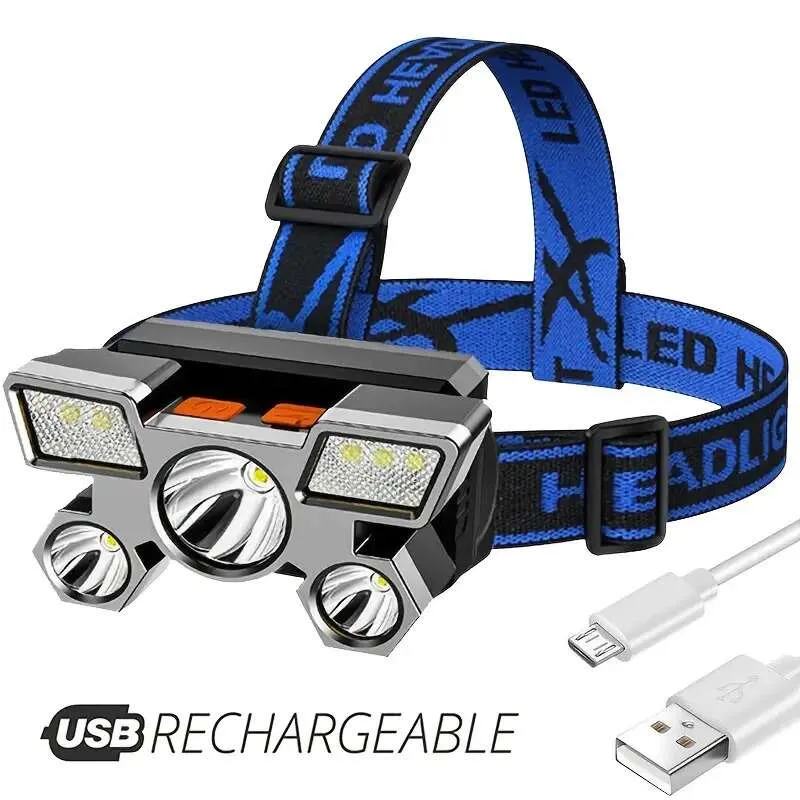 USB Rechargeable LED Headlamp Flashlight 5 LED 4 Modes