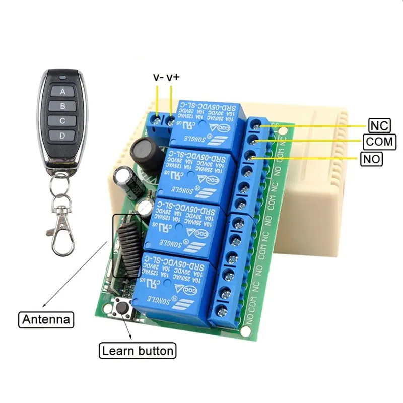 4-Channel 12V Wireless Remote Controlled Relay Module with Remote (V2)