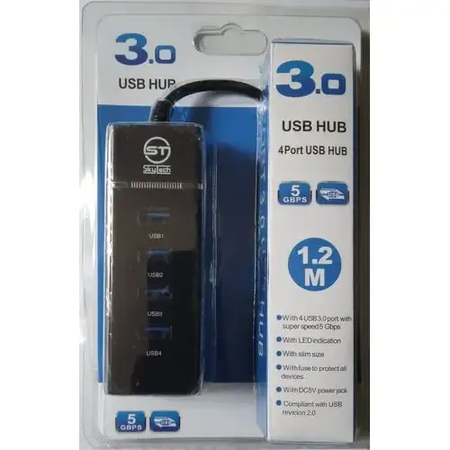 4-Port High Speed USB 3.0 Hub, Black, 60 cm