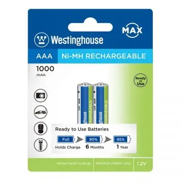 Westinghouse AAA 1000mAh Ni-MH 1.2V Rechargeable Battery (2-Pack)