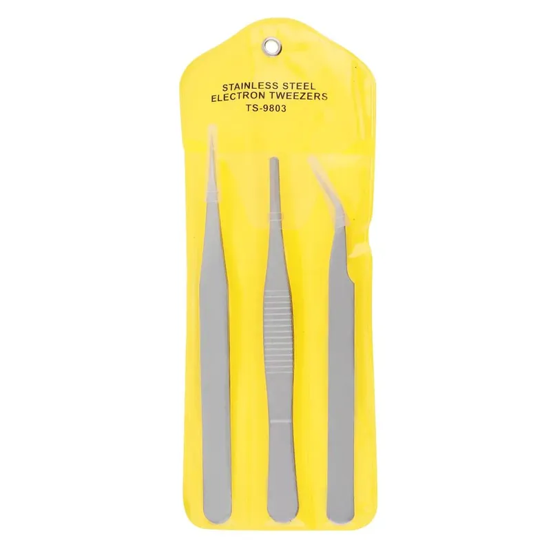 Stainless Steel Electronics Tweezer Set (3 Pcs)