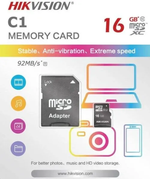 بطاقة ذاكرة Hikvision ‏16 جيجابايت microSDHC فئة 10 UHS-I
