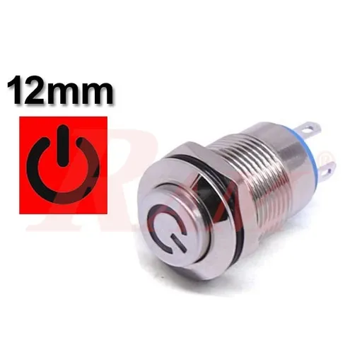 مفتاح تشغيل معدني 12 مم مقاوم للماء بمؤشر LED أحمر (IP67)